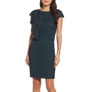 ELIZA J Green Crepe Ruffle Cap Sleeve Sheath Dress Women’s Size 6P Petite